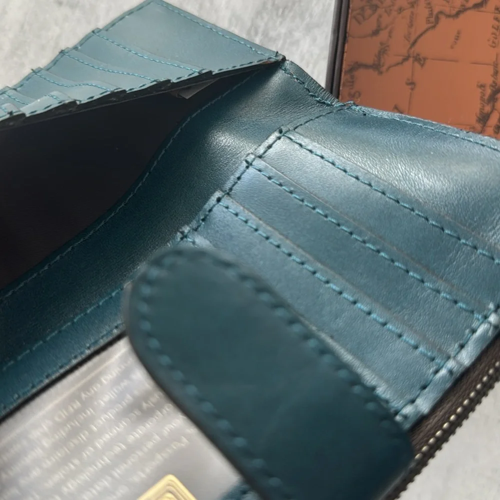 PATRICIA NASH Nazari Blue Coral Tooled Bifold RFID Leather Wallet